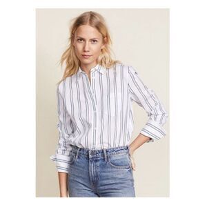 Equipment Femme Huntley White Blue Stripe Cotton Button Down Women’s Size S